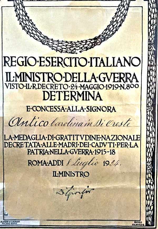 Diploma Medaglia gratitudine